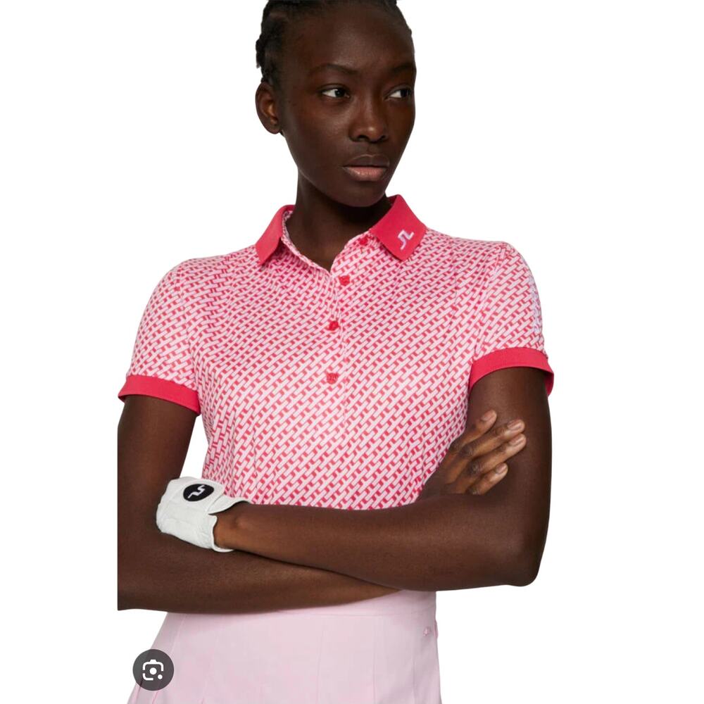 J. Lindberg Women's Tour Tech Print Polo TXJersey customized pink Sz Med Golf